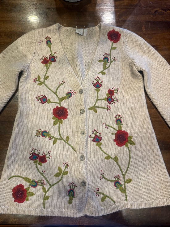 J. Jill Sweaters - J. Jill Cream Cardigan with embroidered flowers and buttons - size M